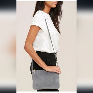 WILL DONATE FREE W/ ANY PURCHASE LULUS Fur-ever More Grey Faux Fur Clutch